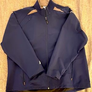 Men’s navy with gray trim windbreaker soft shell jacket.  Size 2XL